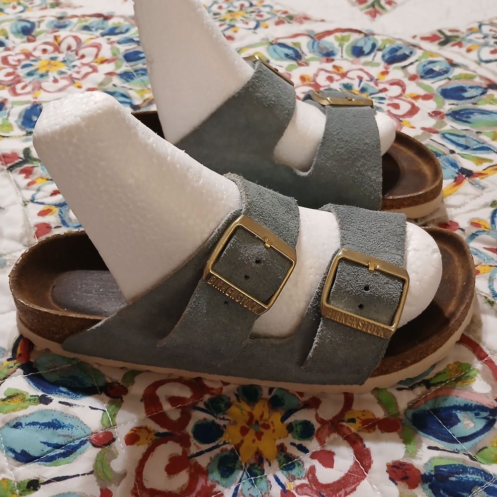 Birkenstock Arizona 6.5 Light Blue Suede Leather Soft Footbed Sandal slip on
